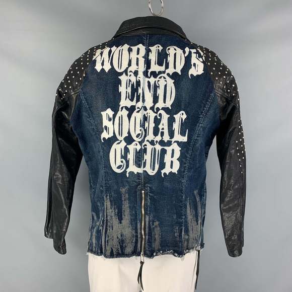 KMRII Black Blue Studded Cotton Spandex Motorcycle Jacket - Picture 3 of 6